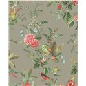 Pip Studio|Papel pintado flores y pajarillos verde, estilo romántico|Papel Pintado