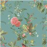 Pip Studio|Papel pintado floral turquesa con pájaros, estilo romántico|Rústico