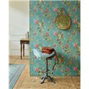 Pip Studio|Romantic turquoise floral wallpaper with birds|Rustic
