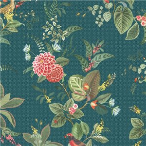 Pip Studio|Fröhliche Blumentapete mit Vögelchen|Tapeten