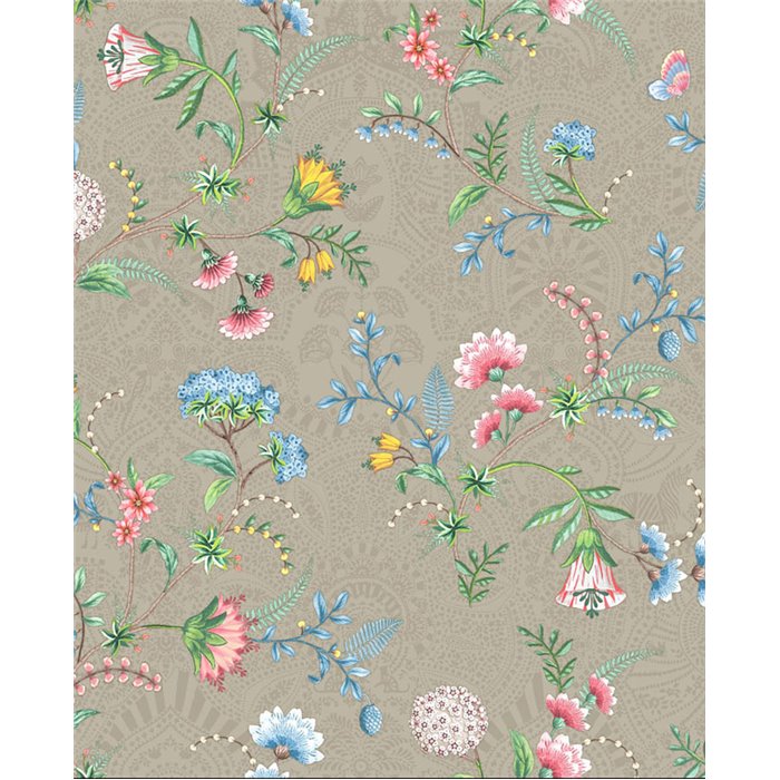Pip Studio|Romantische sandbeige Blumentapete mit bunten Blumen|Romantisch