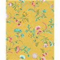 Pip Studio|Papier peint romantique jaune avec fleurs multicolores|Papier Peint
