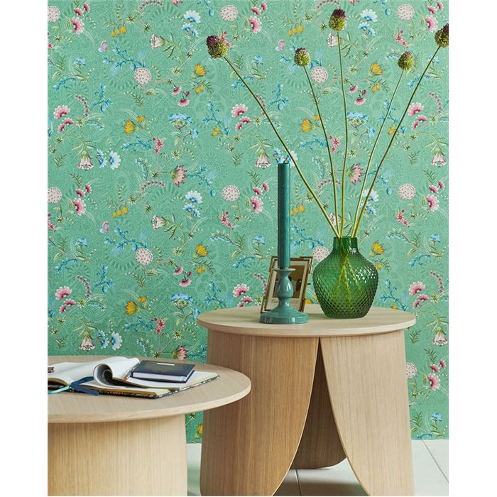 Pip Studio|Papel pintado verde y flores multicolor romántico|Papel Pintado