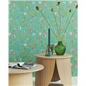 Pip Studio|Papier peint vert avec fleurs multicolores romantiques|Papier Peint