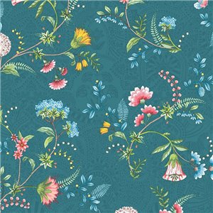 Pip Studio|Romantische Tapete mit Blumen und Tieren, brauner Hintergrund|Tapeten