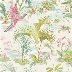 Casadeco|Watercolor flower wallpaper in white for living rooms|Floral