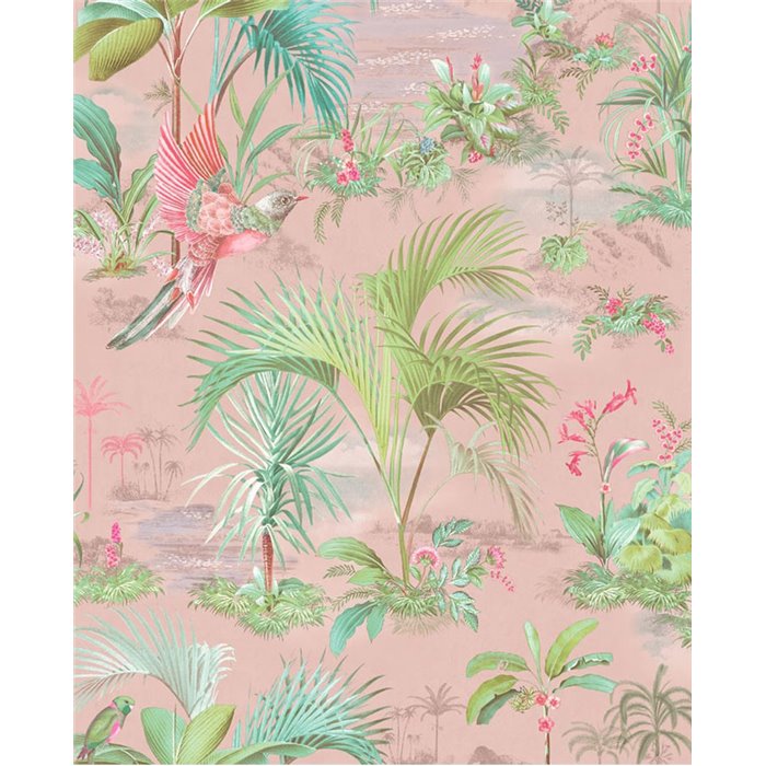 Pip Studio|Romantic wallpaper with pink flowers and exotic birds|Romantic