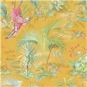 Pip Studio|Yellow wallpaper with romantic floral motifs and exotic birds|Romantic
