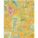 Pip Studio|Yellow wallpaper with romantic floral motifs and exotic birds|Romantic