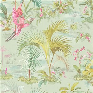 Caselio|Tapete mit Blumen, Kakadus und Sittichen|Tropische