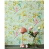 Pip Studio|Papel pintado verde pastel con pájaros y flores romántico|Tropical