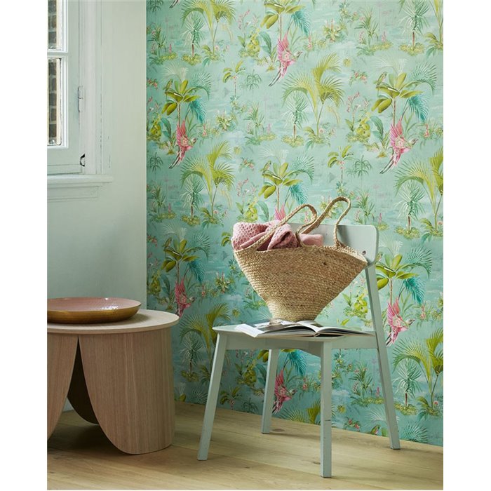 Pip Studio|Papier peint multicolore avec oiseaux, plantes et motifs floraux romantiques|Tropical