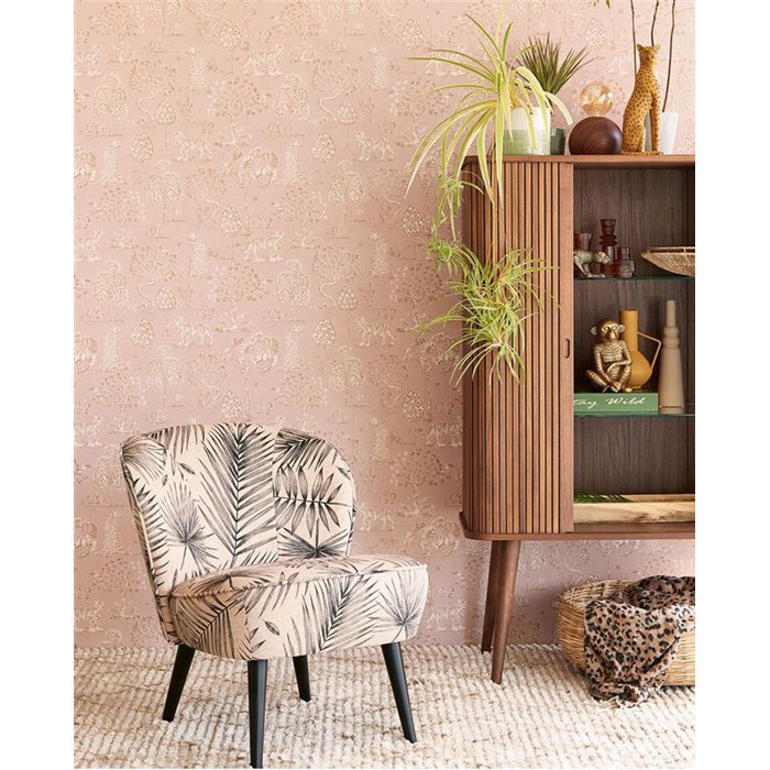 Eijffinger|Exotic landscape wallpaper with tigers and leopards in pastel pink|Wallpaper