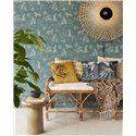 Eijffinger|Papier peint toile de Jouy paysage sauvage turquoise|Ethnique