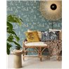 Eijffinger|Papier peint toile de Jouy paysage sauvage turquoise|Ethnique