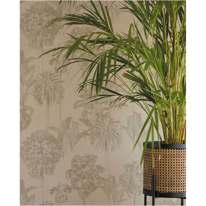 Papel pintado palmeras efecto textil beige arena - Eijffinger Oasis 317325