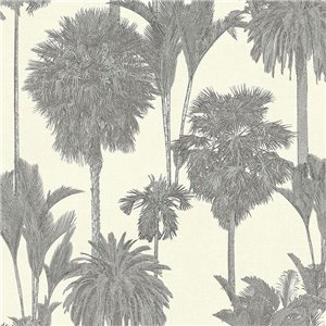 Grandeco|Tropical flowers watercolor black and sepia wallpaper|Tropical