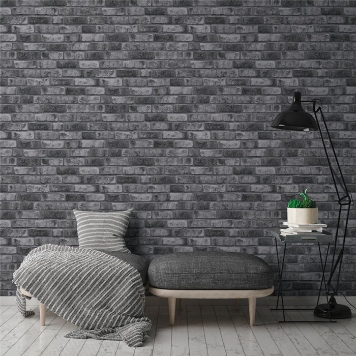 Papel pintado ladrillo gris y negro - As Creation Brick & Stones 388124