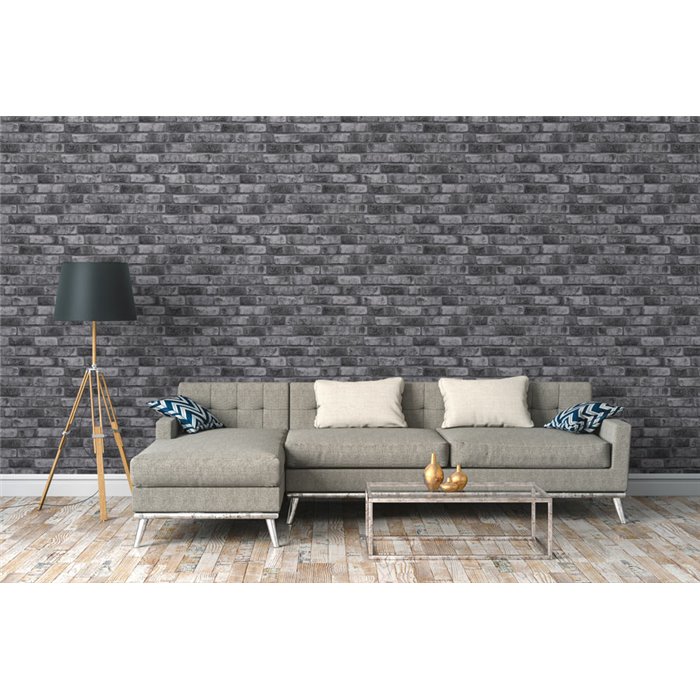 Papel pintado ladrillo gris y negro - As Creation Brick & Stones 388124