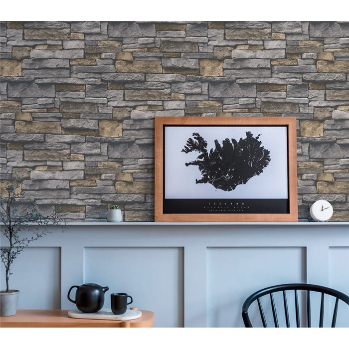 As Creation|Wallpaper wall with natural stone slats|Stone Imitation