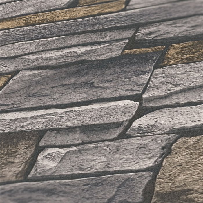 As Creation|Wallpaper wall with natural stone slats|Stone Imitation