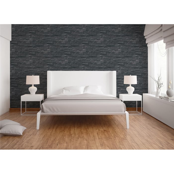 As Creation|Wallpaper natural stone wall in black slats|Stone Imitation