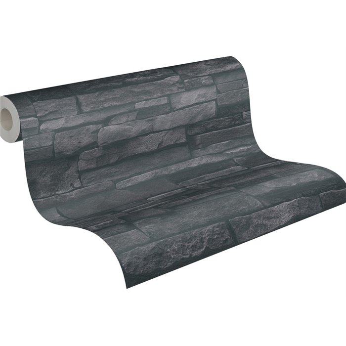 Papel Pintado muro de piedra natural en lamas color negro - As Creation Brick & Stones 388134