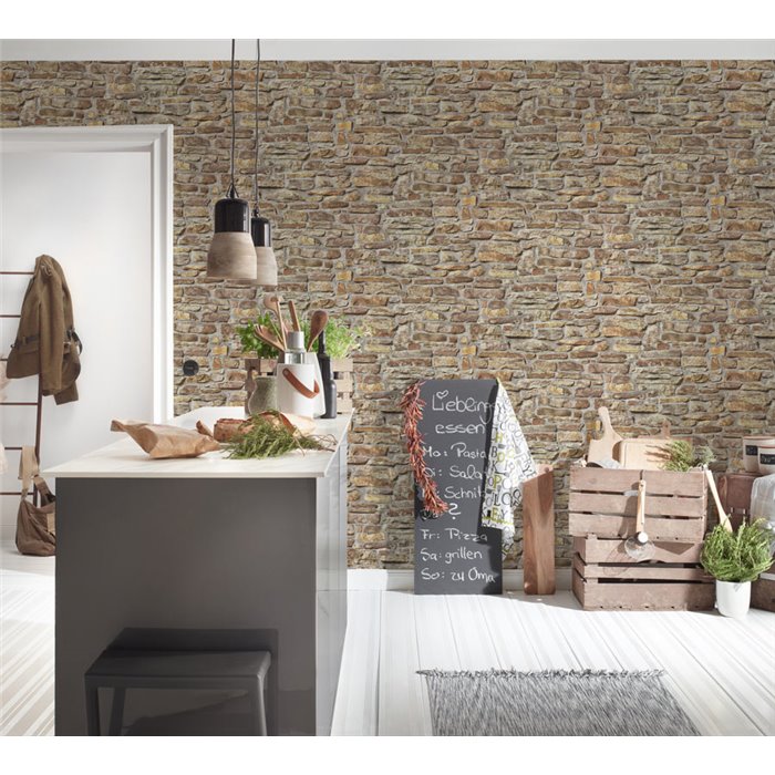 As Creation|Papier Peint brique pierre naturelle style rustique|Imitation Pierre