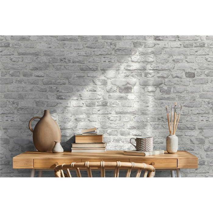 As Creation|Papel pintado ladrillo gris claro industrial|Imitacion Ladrillo