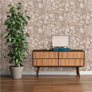 Papeldecor|Papel pintado efecto granito con brillo gris taupe|Imitacion Piedra 2