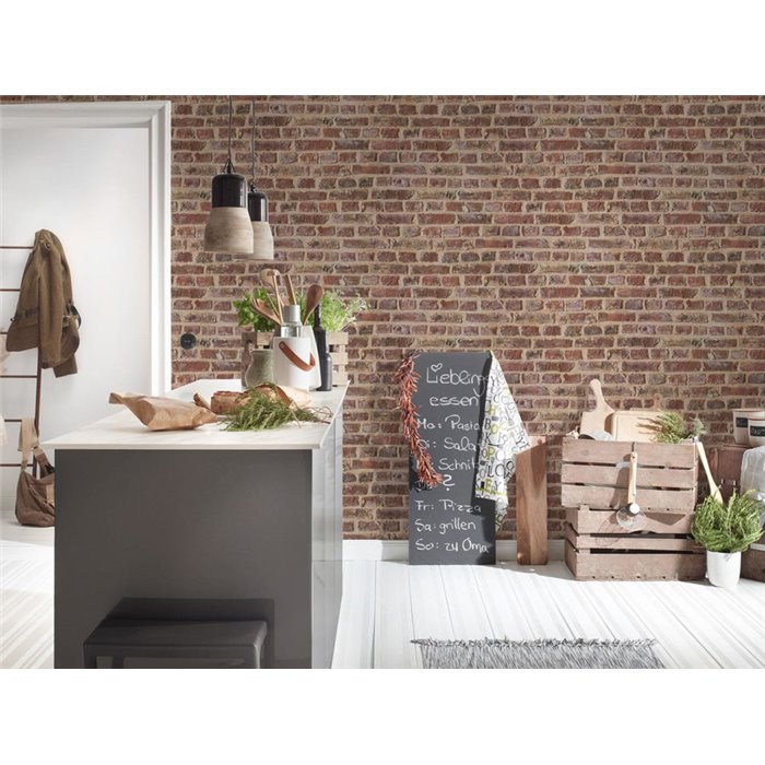 As Creation|Papel pintado ladrillo marrón rústico|Imitacion Ladrillo