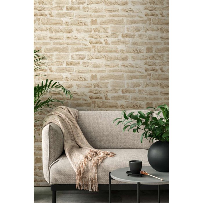 As Creation|Papier peint mur effet pierre beige|Imitation Brique