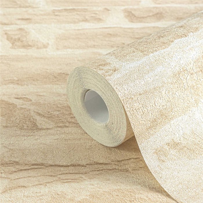 As Creation|Papier peint mur effet pierre beige|Imitation Brique