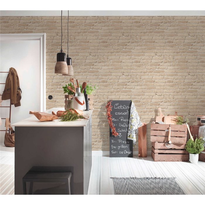 Papel pintado ladrillo beige rústico - As Creation Wood´N Stones 355812