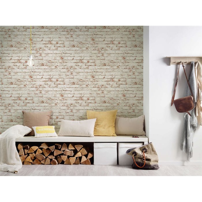 Papel pintado ladrillo blanco y marrón industrial - As Creation Wood´N Stones 907813