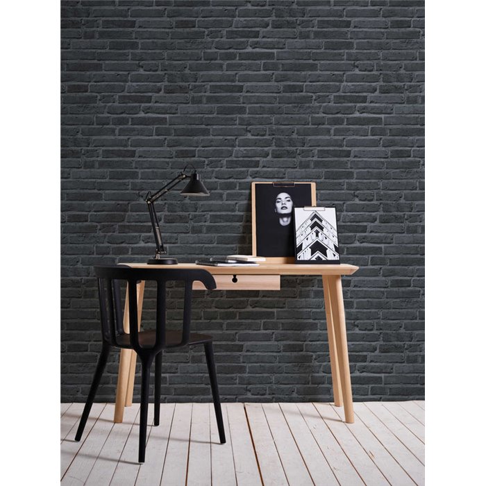 As Creation|Papier Peint brique noire urbaine|Imitation Brique
