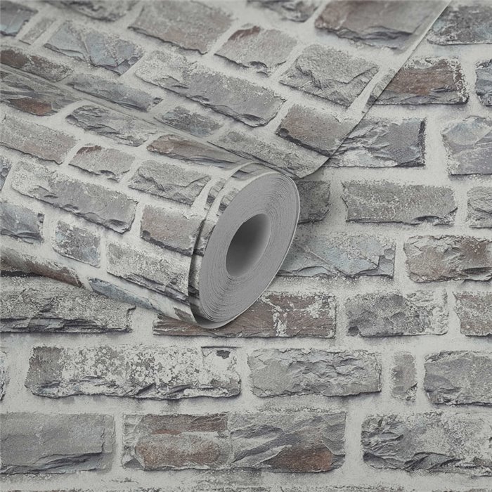 As Creation|Wallpaper light gray cobblestone brick|Brick Imitation