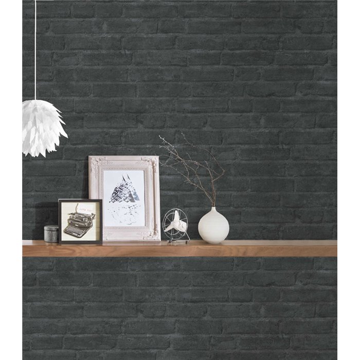 As Creation|Papier Peint brique noire|Imitation Brique