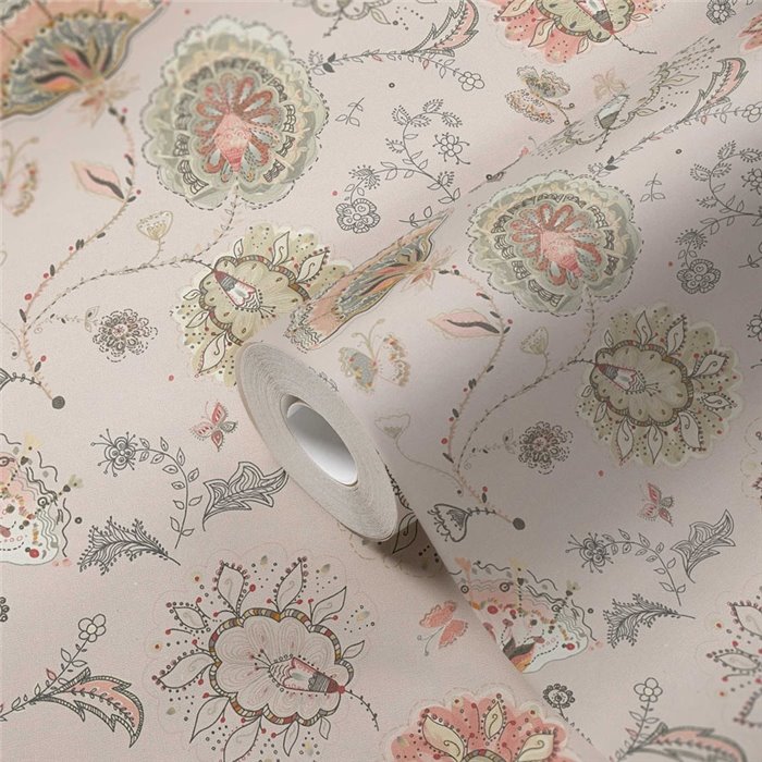 As Creation|Tapete romantische vintage Blumen in Grau und Rosa|Tapeten