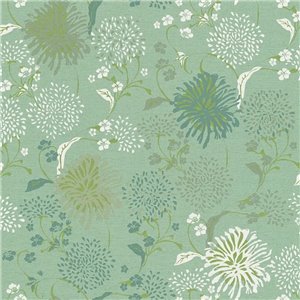 Casamance|Wallpaper linen green decorative embroidered leaves|Wallpaper