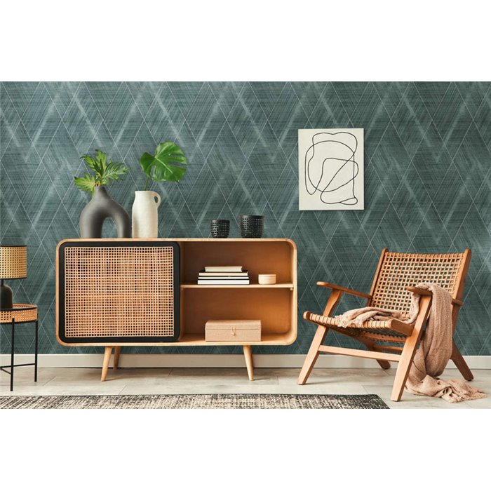 As Creation|Modern wallpaper with green and silver rhombuses|Rhombus