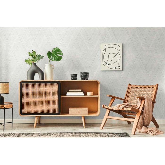 As Creation|Wallpaper white and metallic silver rhombuses|Rhombus