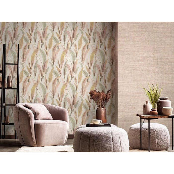 Papel pintado hojas pinceladas rosa y verde - Cristiana Masi Arché 39004