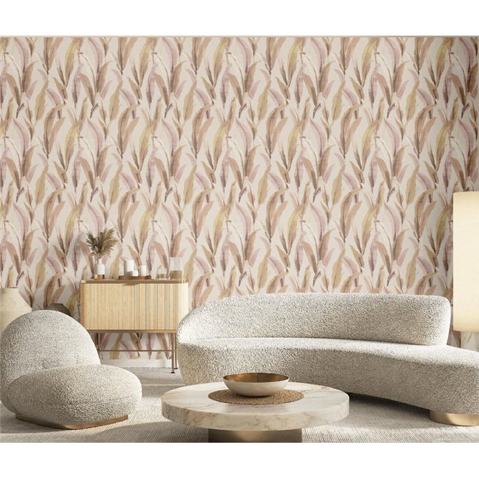 Cristiana Masi|Papier Peint feuilles brossées vieux rose et taupe|Floral