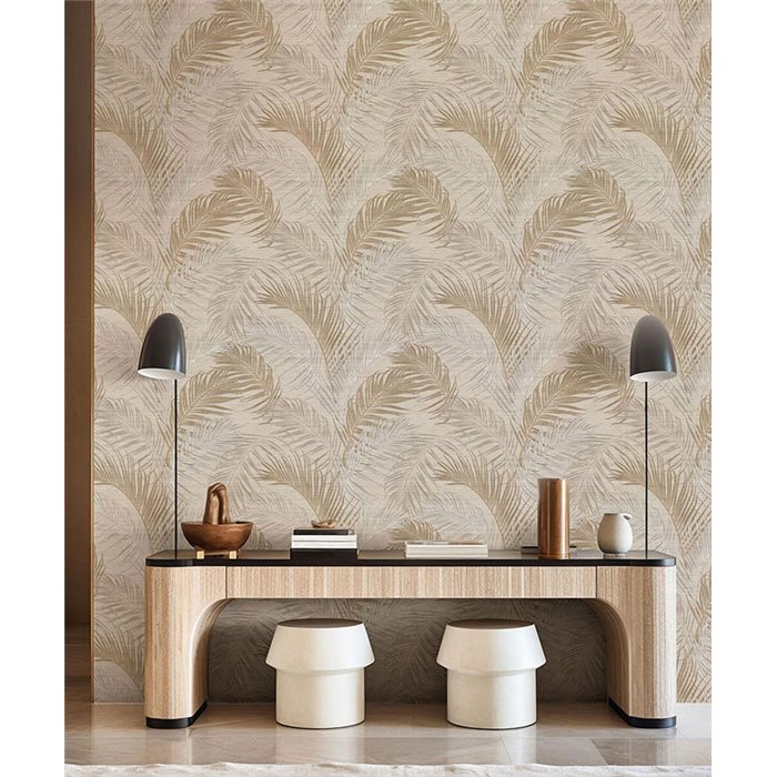 Cristiana Masi|Papier Peint feuilles beige et gris|Floral