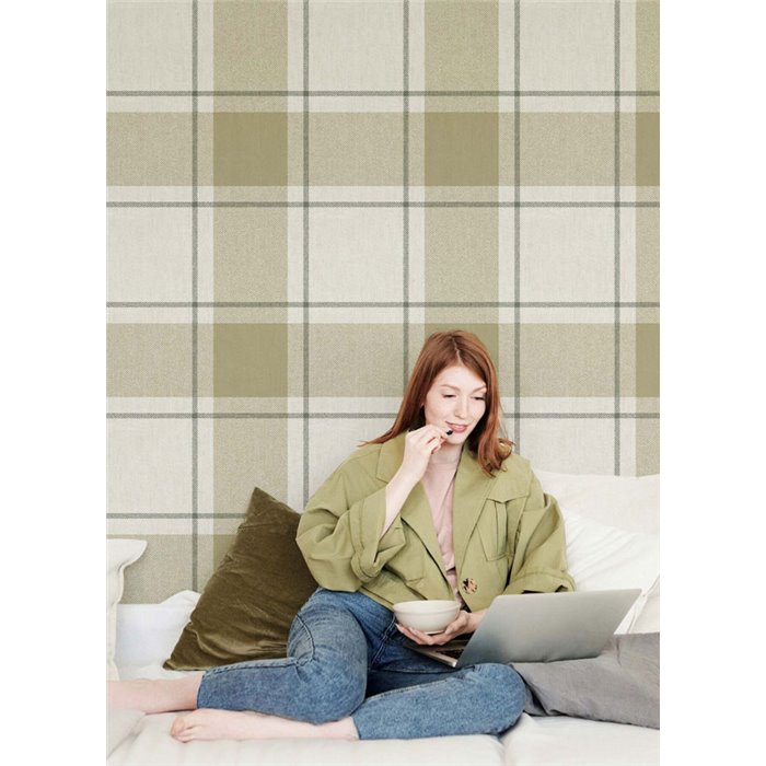 Cristiana Masi|Papier Peint carreaux vert olive|Imitation Tissu