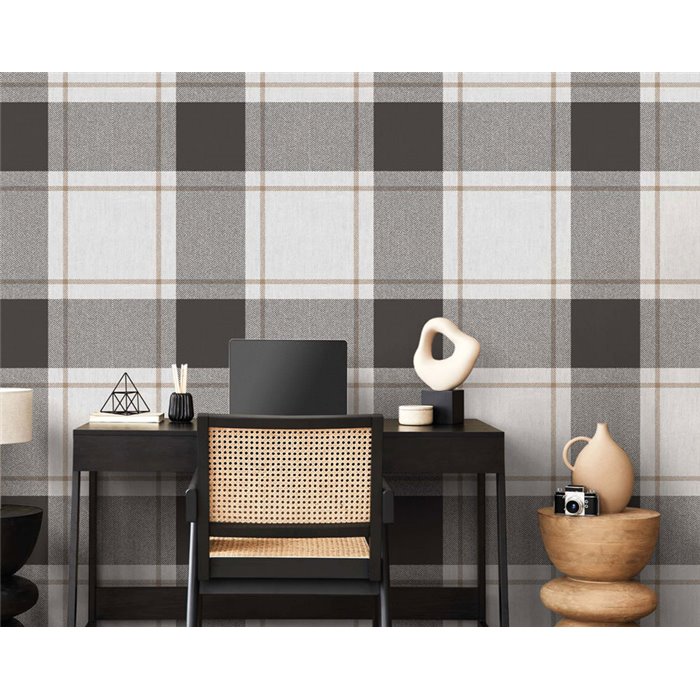 Cristiana Masi|Papier Peint carreaux gris anthracite|Imitation Tissu