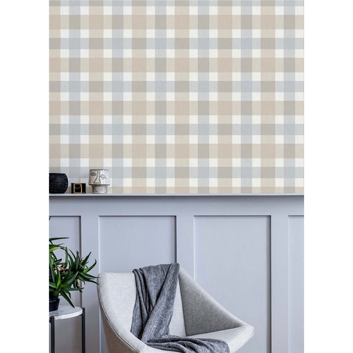 Cristiana Masi|Tapete beige-graue Karos mit Textileffekt|Kreisen