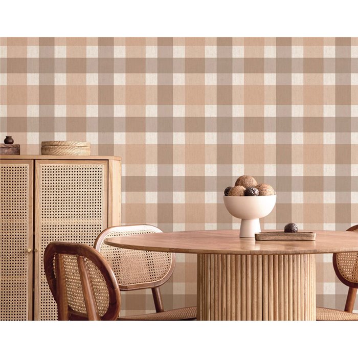 Cristiana Masi|Wallpaper terracotta beige textile squares|Fabric Imitation