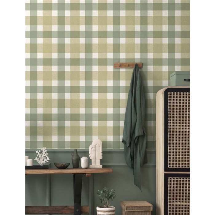 Cristiana Masi|Wallpaper olive green beige textile checkered|Fabric Imitation